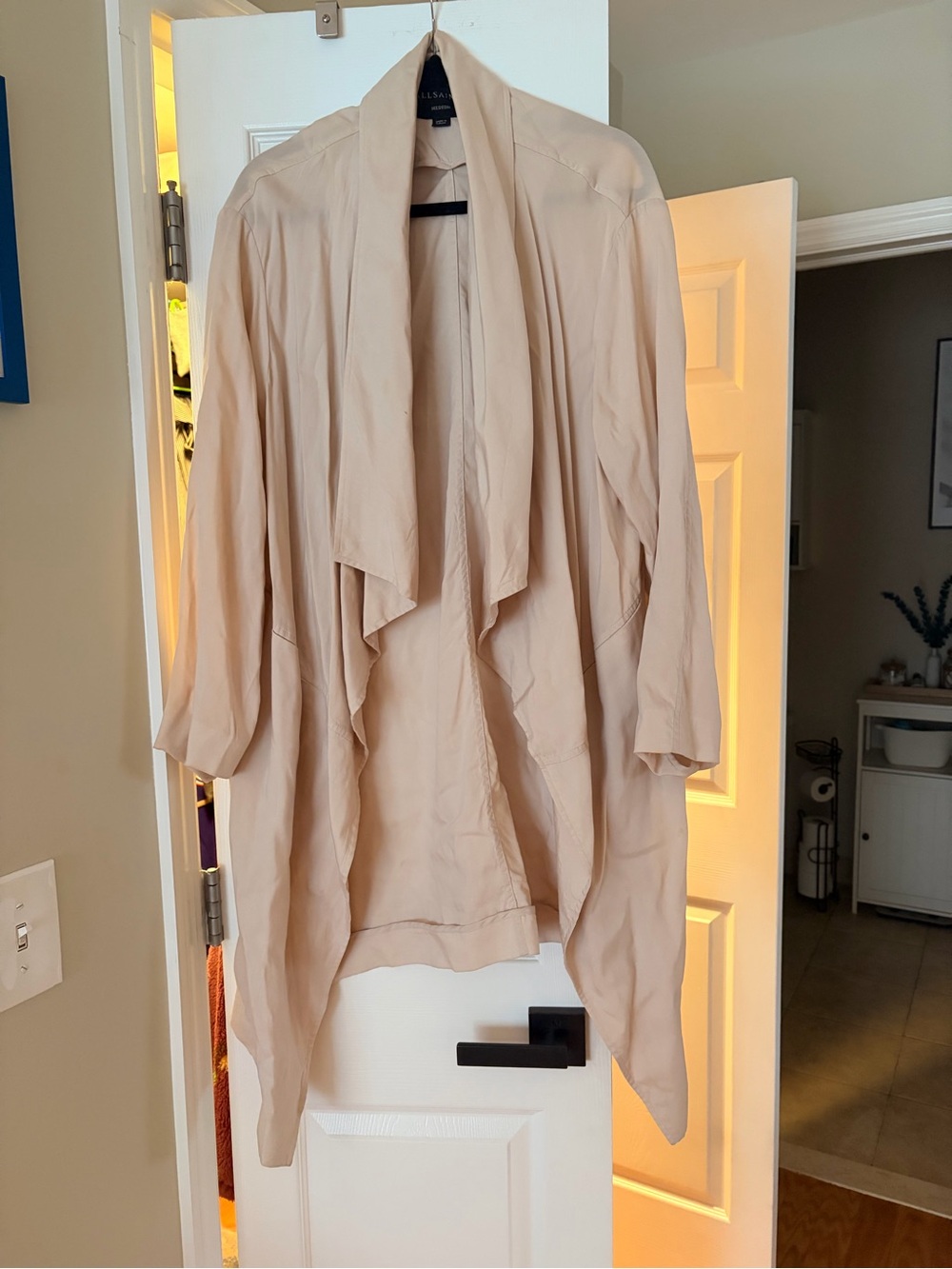 All Saints Light Beige Draped Open-Front Cardigan